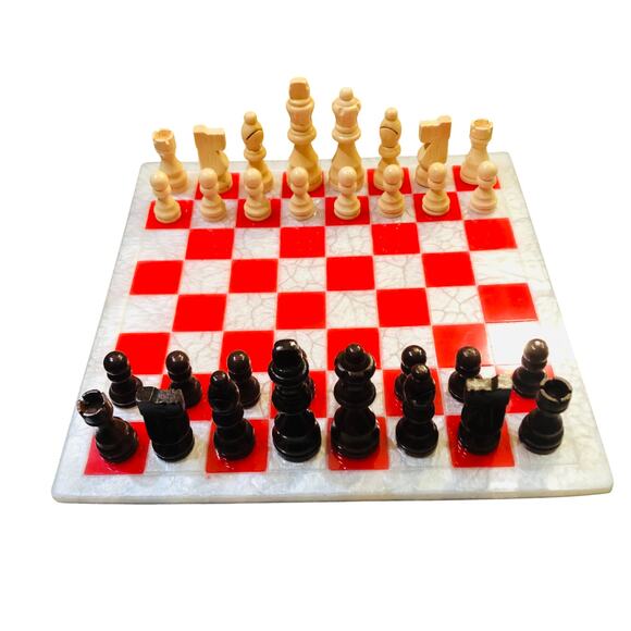 Resin Chess Set - Castle Red (Wood Pieces) - Picture 1 of 11